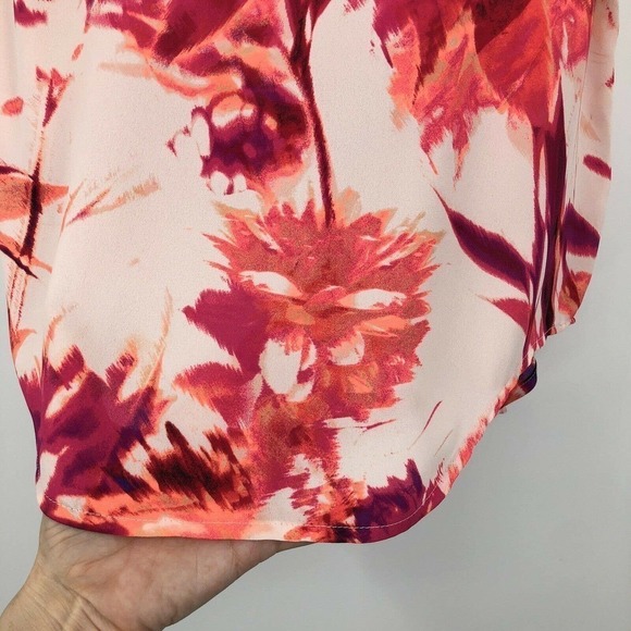 Apt 9 Top Pink Floral Print Women Size M Short Sleeve Chiffon Blouse Scallop Hem - Picture 5 of 11